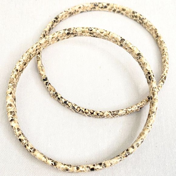 Bangle Bracelets Wrapped Faux Reptile Skin Pattern Set Of Two Varying Widths - Picture 4 of 7